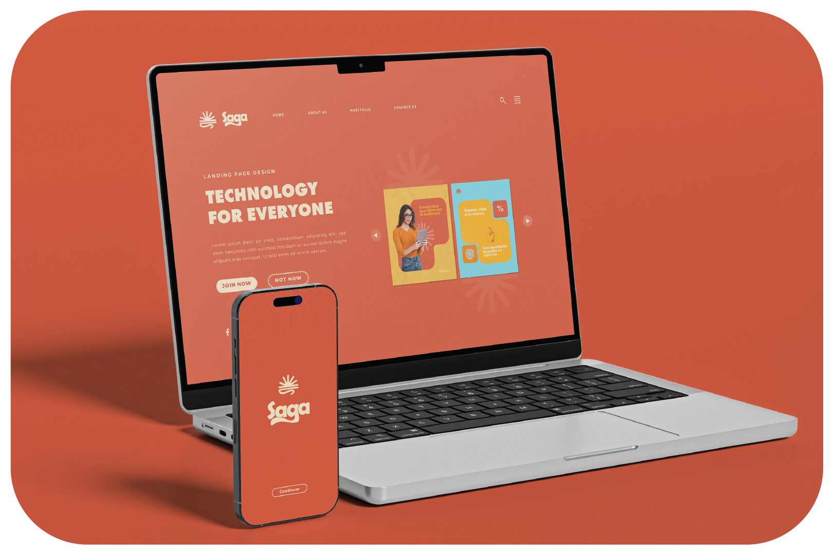 Mockup del sitio web de Saga